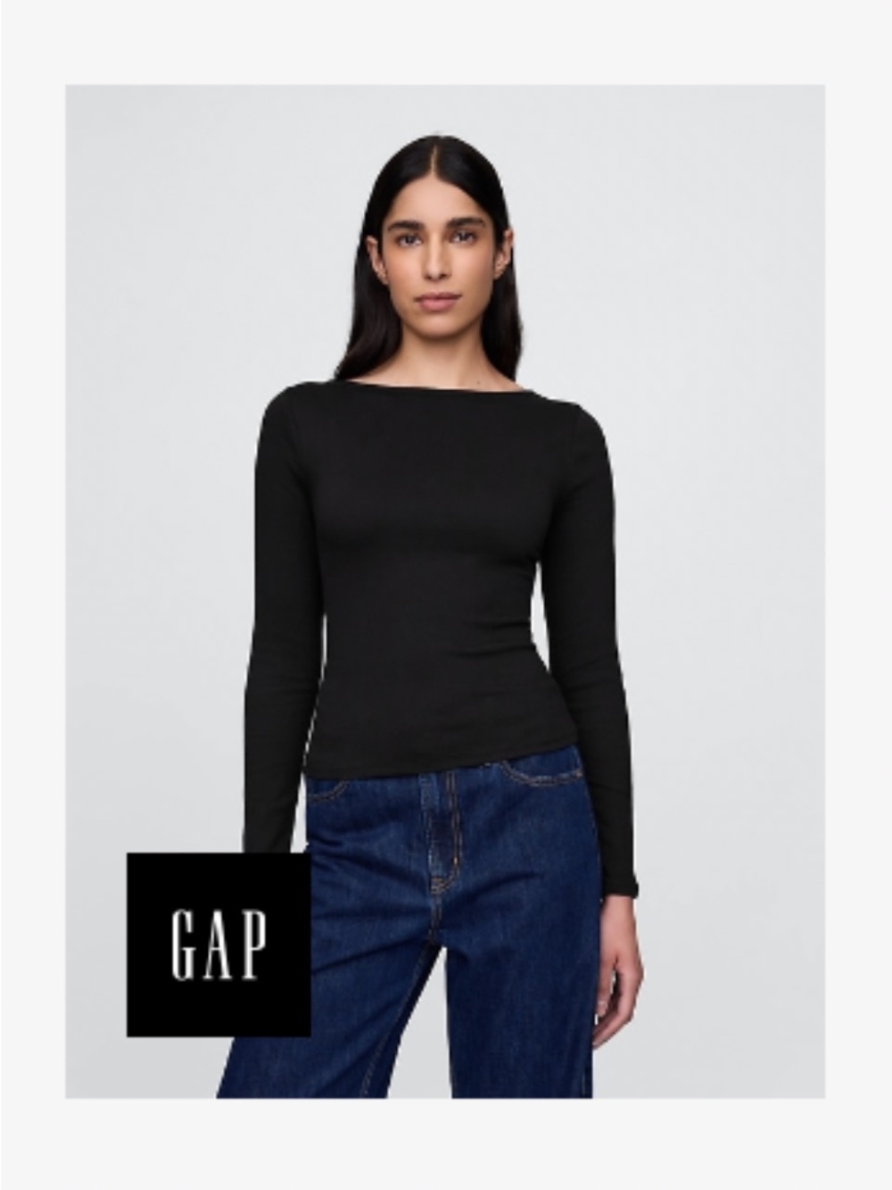 NWT XL GAP Black Long-Sleeve Boatneck Open-back Top